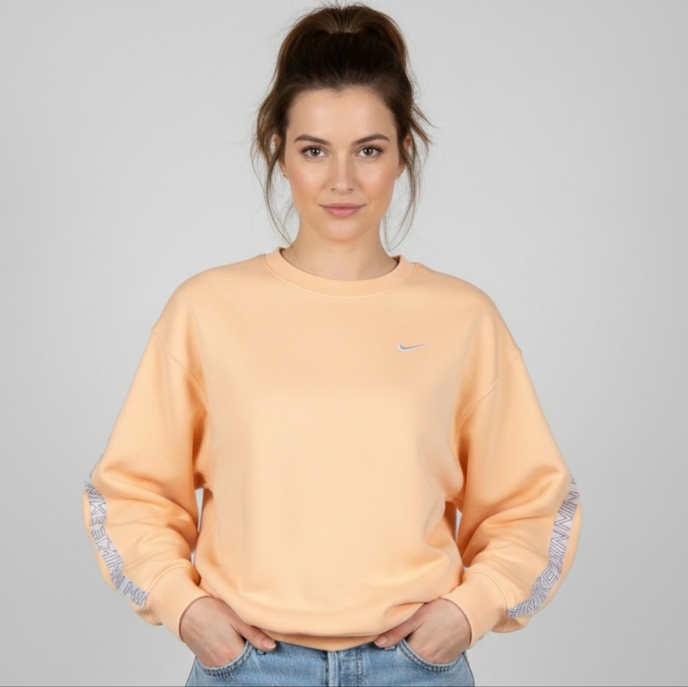 Nike Dri-FIT Peach Oversized Crewneck Sweatshirt Logo Taping Medium RETRO SPORTY